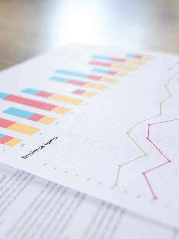 Investor examining successful portfolio performance with rising charts